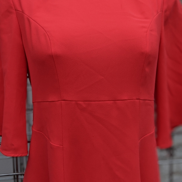 Designer Chaus Coral Red Dress Flutter sleeve shirt A line Size small - Picture 15 of 15